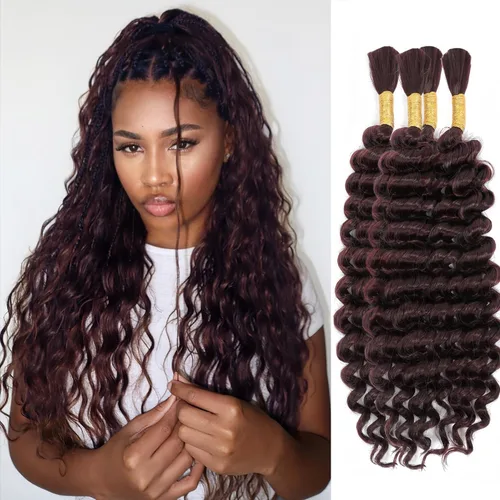 Miniatura 8 de Mezcla de cabello humano trenzado sintético bohemio para trenzar, 16 pulgadas de onda profunda a granel para trenzas bohemias, 2 piezas de cabello 1b