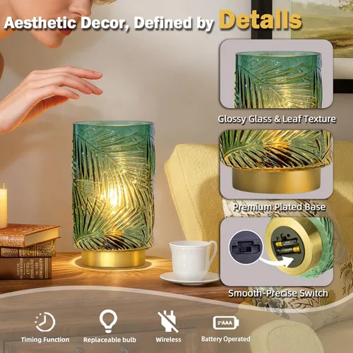 Miniatura 6 de Lámpara de mesa con pilas, lámparas inalámbricas para decoración del hogar, luz nocturna a pilas con bombilla LED con temporizador, luces