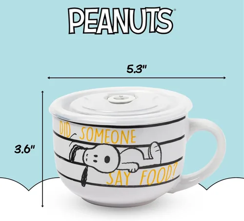Miniatura 4 de Silver Buffalo Peanuts Snoopy and Woodstock Did Someone Say Food - Taza de cerámica para sopa con tapa de plástico ventilada, 24 onzas Maní