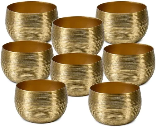 Serene Spaces Living Juego de 12 cuencos de aluminio grabados en oro, portavelas flotante, florero decorativo, popurrí, catchall para entrada,