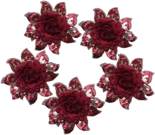 Miniatura 6 de 5 parches de flores de color rosa intenso con lentejuelas, bordado, manualidades, parches de costura Rosa Hot