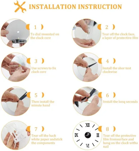 Miniatura 5 de Fdit Reloj de pared 3D DIY reloj de pared silencioso reloj de pared DIY moderno reloj decorativo digital para oficina en casa 19.7 in (plata)