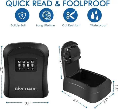 Miniatura 2 de GIVERARE Caja de Seguridad para Llaves con Combinación, Caja de Bloqueo de 4 Dígitos para Montar en Pared, Ocultador de Llaves Impermeable