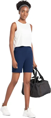 Miniatura 6 de BALEAF - Bermudas de correr para mujer, shorts largos deportivos de cintura alta con bolsillos