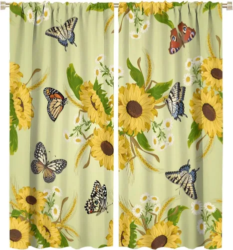 Miniatura 11 de Cortinas opacas de girasol, diseño natural, de granja, floral, con bolsillo para barra, para ventana, para dormitorio, sala de estar, 42 x 45
