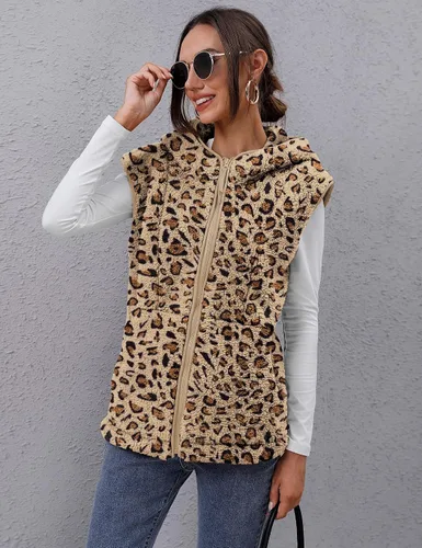 Miniatura 4 de TFSDOD Chaleco de forro polar sherpa para mujer, acogedor, sin mangas, con bolsillo, chaleco con capucha y cremallera para mujer