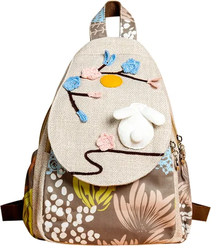 Miniatura 58 de HUANGGUOSHU Mochila de algodón tejida de algodón bohemio con bordado de lona estilo bohemio con múltiples bolsillos retro linda mochila cartera