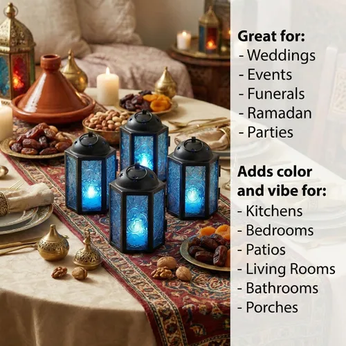 Miniatura 3 de VELA LANTERNS - Juego de 4 linternas para velas tea light, estilo mini marroquí, de 4.25" de tamaño pequeño, decorativas para mesa o colgar, metal