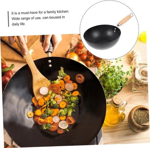 Miniatura 2 de COLLBATH Wok de hierro pequeño antiadherente estufa de gas sartén de 14.56 x 7.87 x 3.54 pulgadas para cocina casera utensilios de cocina versátiles