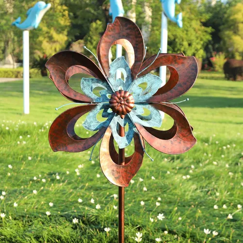 Miniatura 7 de Pure Echo Molino de viento de jardín, molino de viento cinético de flores, escultura de viento de metal para exteriores, grande, 23 pulgadas