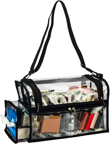 Miniatura 6 de Bolsa grande profesional independiente transparente de PVC para artista de maquillaje con organizador de brochas, kits de maquillaje, bolsa de viaje