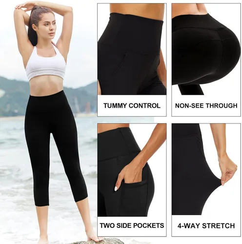 Miniatura 5 de Gayhay - Leggings capri de tiro alto para mujer, suaves, ajustados, con control de abdomen, ideales para ejercicio, correr, ciclismo, yoga