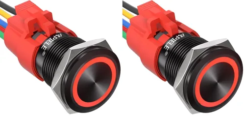 Miniatura 25 de APIELE Interruptor de botón de bloqueo de 0.748 in, 12 V CC, anillo de halo de ojo de ángel LED de 0.74 pulgadas, 1NO1NC SPDT con enchufe de cable