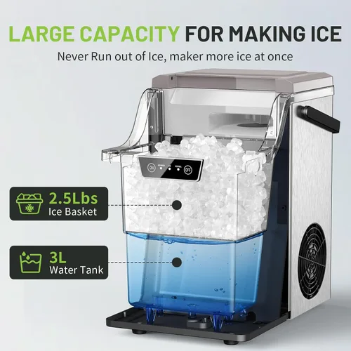 Miniatura 4 de KEENSTAR Máquina de hielo para encimera de pepitas con hielo masticable suave, máquina de hielo de guijarros de 40 libras/24 horas para el hogar