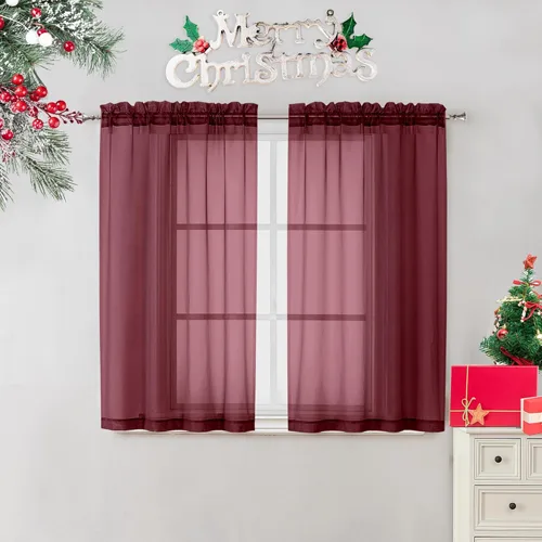 Miniatura 129 de OVZME - Cortinas traslúcidas blancas de 45 pulgadas de largo, 2 paneles, cortinas de gasa con bolsillo para barra para ventanas pequeñas, cada una
