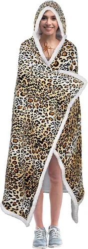 Miniatura 2 de Manta con capucha, cálida y acogedora manta de poncho suave, capa de forro polar, regalos para mujeres, Guepardo