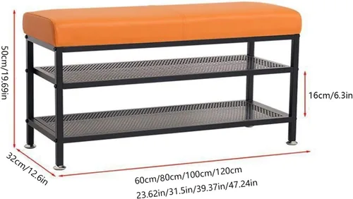 Miniatura 3 de Zapatero de 3 niveles para entrada, banco de almacenamiento acolchado con estante de malla, marco de metal, organizador de zapatos con asiento Gris