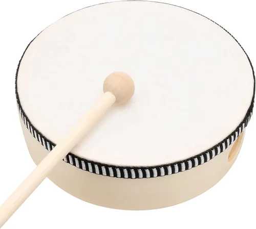 Miniatura 5 de Juego de 5 tambores de mano, 6 pulgadas, 7 pulgadas, 8 pulgadas, 10 pulgadas, 12 pulgadas, kit de tambor de marco de madera con baqueta, tambores