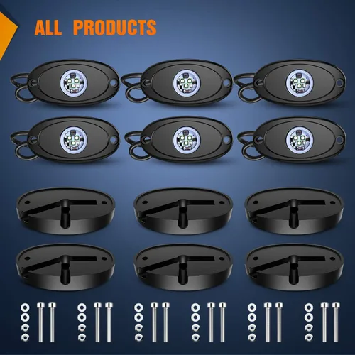 Miniatura 9 de Nilight LED Rock Light - 6 unidades de luces impermeables para debajo del cuerpo o ruedas, iluminan bien, luz para exterior o interior del auto, Azul