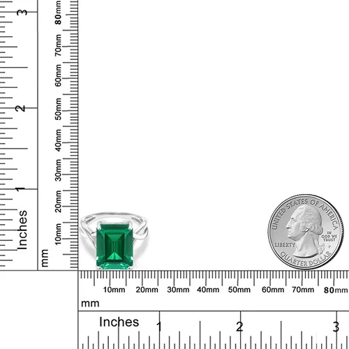 Miniatura 3 de Gem Stone King Anillo de compromiso de esmeralda simulada de oro blanco de 10 quilates para mujer