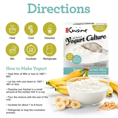 Miniatura 2 de Euro Cuisine RI1020 Iniciador de Cultivo de Yogur Totalmente Natural – Perfecto para Sin Lácteos, Leche Entera, Yogur Proteico – Bolsas de Yogur