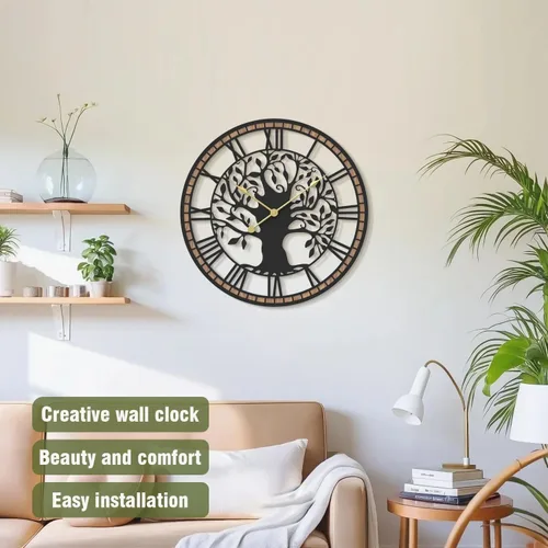 Miniatura 2 de Micasso Relojes de pared con pilas para árbol de la vida de granja de 15 pulgadas con marco de madera, reloj rústico de números romanos para sala