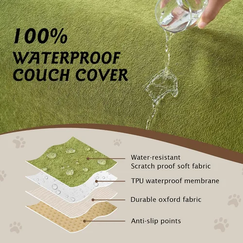 Miniatura 2 de PuTian Funda de sofá 100% impermeable para perros, antiarañazos, lavable, antideslizante, manta de funda de 2 cojines para sofá silla reclinable
