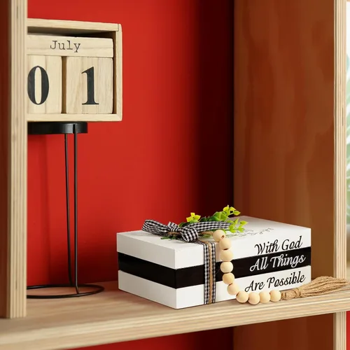 Miniatura 6 de Capoda 3 piezas de libros decorativos para decoración del hogar, libros falsos apilados estilo granja, decoración de mesa rústica de madera