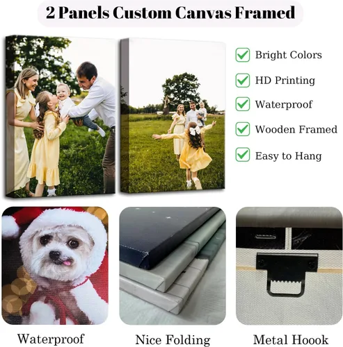 Miniatura 6 de ZHIYYHAO Impresiones en lienzo personalizadas con tus fotos, juego de 2 fotos enmarcadas de 16 x 24 pulgadas, retrato familiar personalizado para 2