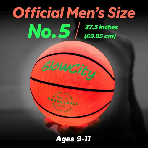 Miniatura 5 de GlowCity Baloncesto que brilla en la oscuridad – Tamaño 5, 6, 7 bola iluminada para niños, adolescentes y adultos – Juegos nocturnos al aire libre