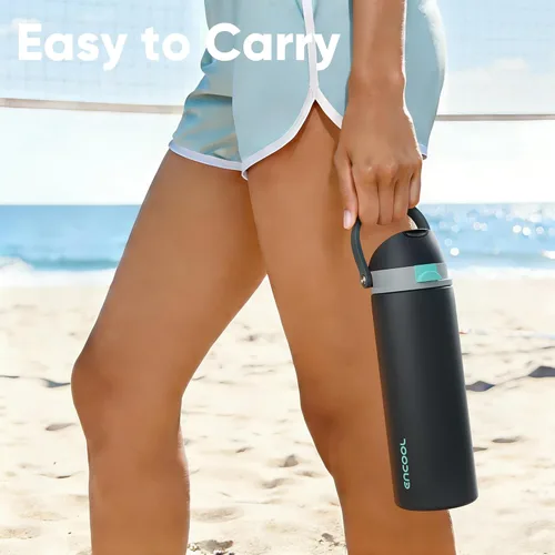 Miniatura 2 de ENCOOL Botella de agua aislada con popote, botella de agua de acero inoxidable con tapa de botón, a prueba de fugas y sin BPA, mantiene el frío Atún