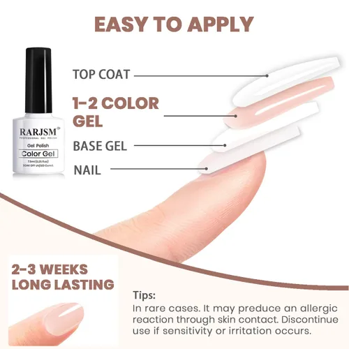 Miniatura 7 de RARJSM Juego de Esmaltes de Gel Nude Colección Jelly Pink de 6 Colores Naturales Transparentes Rosa Translúcido Lechoso Malva Morado Marrón Claro