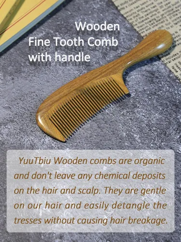 Miniatura 2 de Peine de sándalo verde afilado de dientes finos con asa, cepillo desenredante de pelo fino de madera para suavizar y peinar el cabello de precisión
