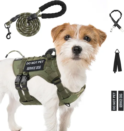 Miniatura 16 de Arnés táctico sin tirones para perros grandes, juego de arnés y correa para perro, Molle a prueba de escapes, arnés ajustable para perro de servicio