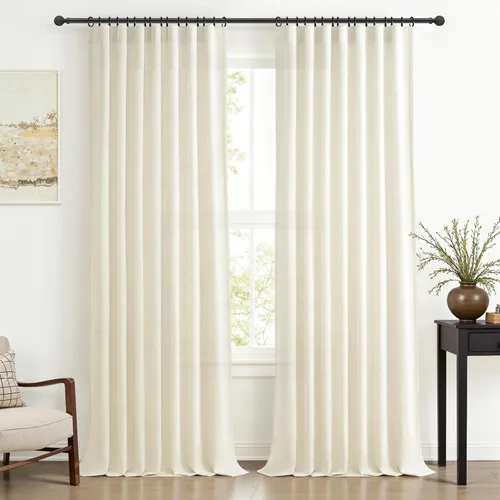 Miniatura 19 de Cortinas translúcidas de lino beige blanco de 84 pulgadas de largo, 2 paneles, cortinas modernas con filtrado de luz y privacidad, riel de techo