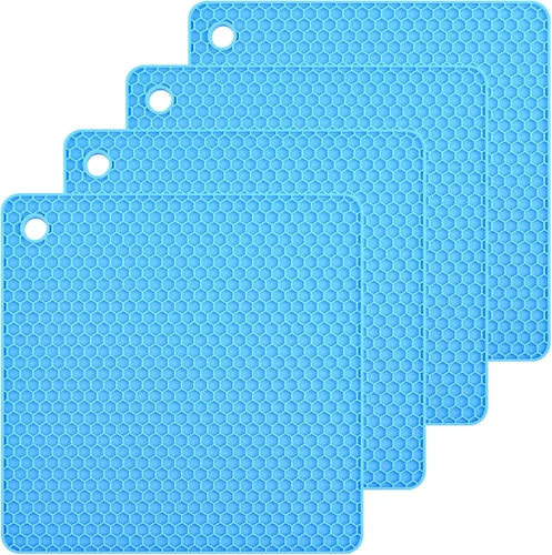 Miniatura 8 de Tapete salvamanteles de silicona para encimeras, resistentes al calor, 4 unidades, tamaño: 7.5 x 7.5 pulgadas, color: morado Púrpura