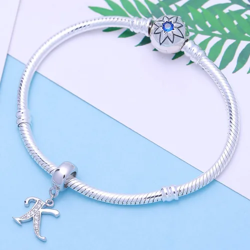 Miniatura 49 de ABUN Abalorio de plata de ley 925 con letra A a la Z, espaciador de inicial, con circonita cúbica transparete colgante, auténtica, para pulseras