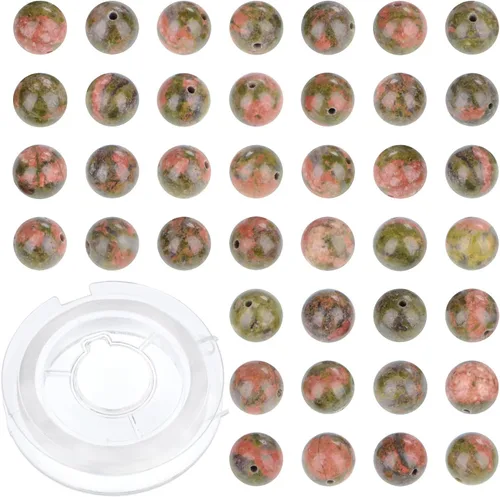 Miniatura 16 de 100 cuentas sueltas redondas de jade blanco natural de 0.315 pulgadas para fabricación de joyas con cordón elástico de cristal