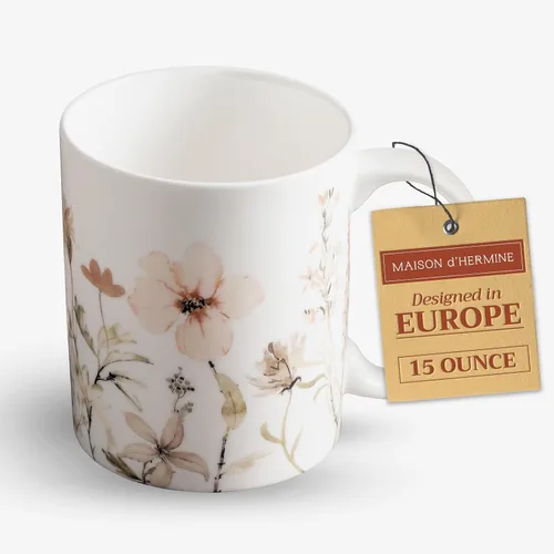 Miniatura 114 de Maison d' Hermine Taza de café con asas, tazas de porcelana fina de hueso, paquete de dos tazas de té para bebidas calientes, capuchino, latte, 015