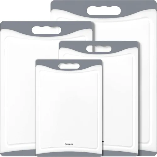 Miniatura 8 de Tablas de cortar extra grandes, de plástico para cocina (juego de 4) Tabla de cortar para lavavajillas con ranuras para jugos, asas de fácil agarre