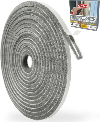 XFasten Burlete autoadhesivo para ventanas y puertas, 0.35 pulgadas x 33 pies, tapón de sello de cepillo de puerta insonorizado, tira de sellado