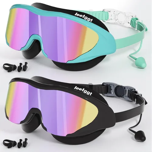 Miniatura 14 de Gafas de natación anti niebla UV para niños de 6 a 14 años, paquete de 2 gafas de natación para niños con tapones para los oídos adjuntos