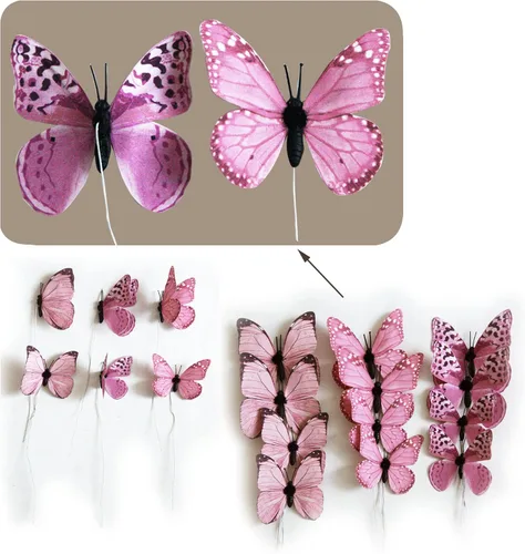 Miniatura 6 de Paquete de 12 decoraciones de mariposa, decoración de estacas de mariposa 3D, 2 tamaños de adorno de mariposa para el hogar, flores falsas