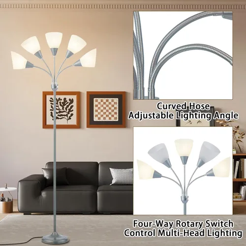 Miniatura 3 de HonoDing Medusa Lámparas de Pie Lámparas de Pie 5 Cabezales Luz de Lectura Ajustable Pantalla Grande Uso Bombilla E26 A19 Lámparas de Pie para Sala