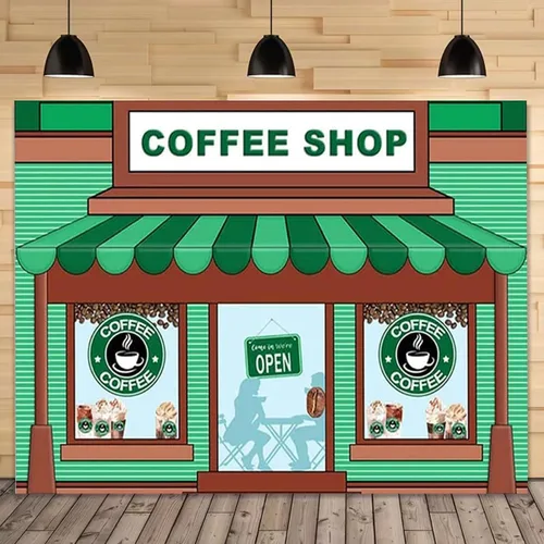 Miniatura 2 de Telón de fondo de caricaturas para fotografía de café – Fondo de helado de primer cumpleaños con rayas verdes para niños y baby shower (7 x 5 pies)