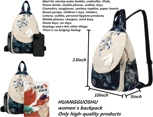 Miniatura 143 de HUANGGUOSHU Mochila de algodón tejida de algodón bohemio con bordado de lona estilo bohemio con múltiples bolsillos retro linda mochila cartera