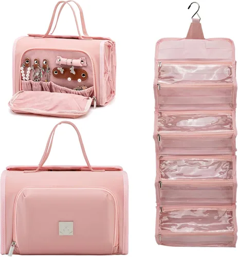 Miniatura 11 de ROYALFAIR Bolsa de maquillaje enrollable, bolsa de aseo impermeable para mujer, organizador de viaje colgante con compartimento organizador de Azul