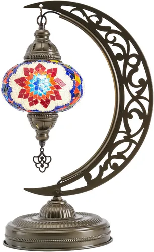Miniatura 6 de Lámpara de mesa turca de mosaico en forma de media luna, lámpara de escritorio marroquí estilo luna boho hecha a mano, iluminación decorativa