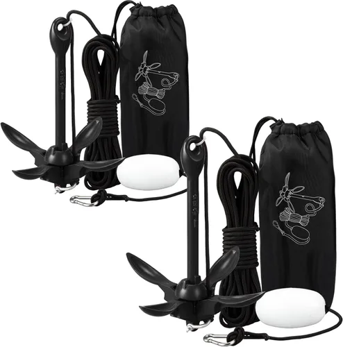 Miniatura 11 de Lounsweer Paquete de 2 anclajes de kayak marino de 1.5/3.5 libras, kit de anclaje plegable para barco, kayak, pesca, accesorios para botes pequeños