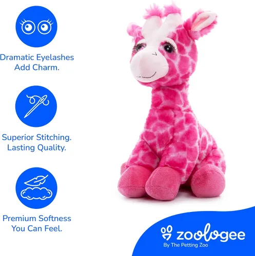Miniatura 7 de The Petting Zoo Peluche de jirafa rosa, animales del zoológico de Lash'z, juguete de peluche de jirafa de 12 pulgadas
